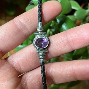 Ross-Simons Amethyst and Leather Toggle Bracelet